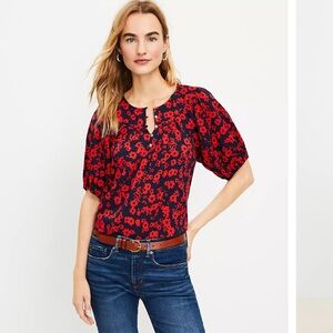 Preloved Floral Round Yoke Puff Sleeve Top Size Medium